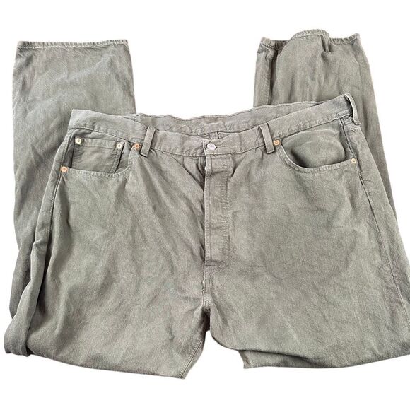 Levi's 501‎ Waterless Olive Green Button Fly Straight Leg Jeans W42 L30 - Picture 1 of 7